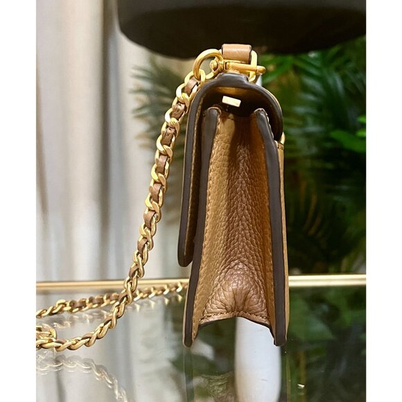 TORY BURCH CAMEL BROWN BRITTEN WITH GOLD HARDWARE HANDBAG - Picture 3 of 13